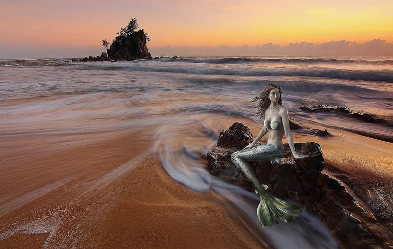 Mermaid in a fantasy garden